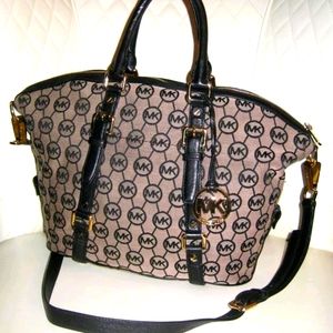 Michael kors women logo canvas with leather trim